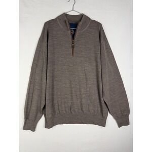 Orvis Pullover Mens XL Brown 100% Merino Wool Casual Q Zip Solid Knit